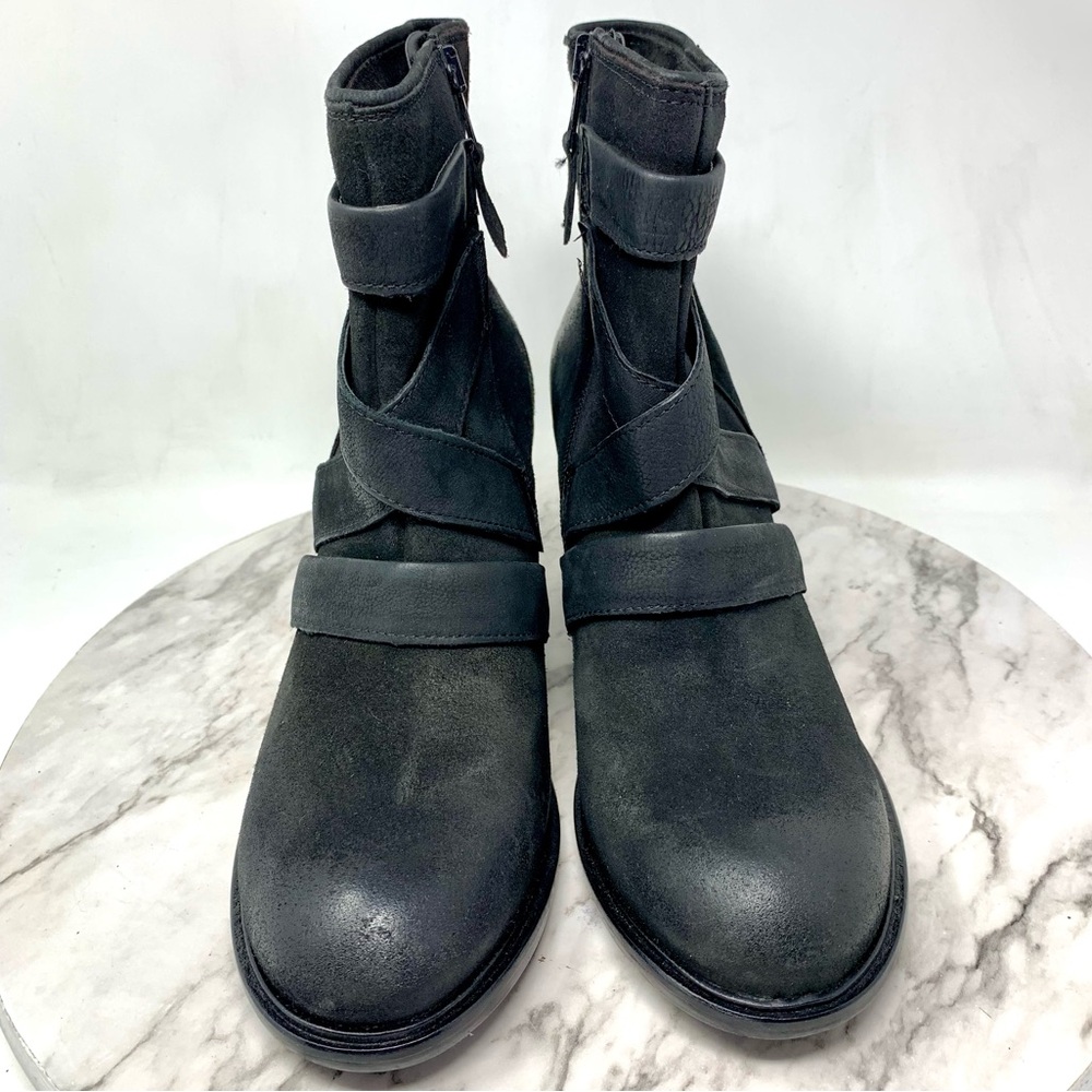 Miz Mooz Jalissa Black Leather Strappy Booties 40 Goth Moto Edgy Comfy Bohemian - Picture 4 of 16